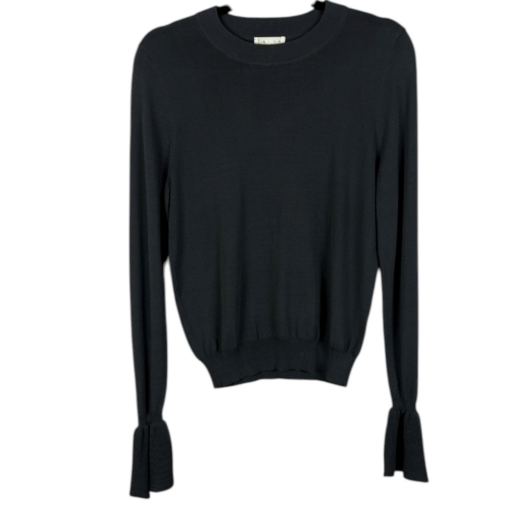 Leith Dark Gray Classic Stylish Ribbed Hem Bell Cuffs Long Sleeve Small Top